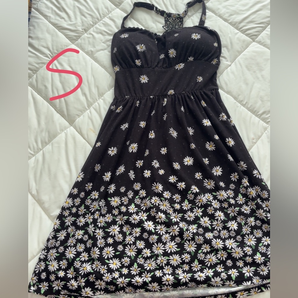Black Floral Dress with Daisy Print